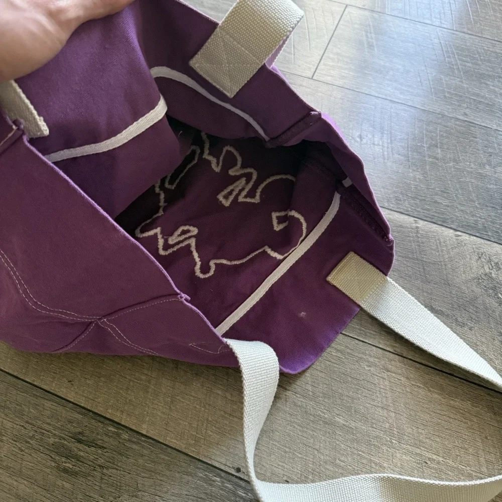 Vintage Disney World Mickey Mouse Silhouette Embroidered Canvas Tote‎ Bag Purple